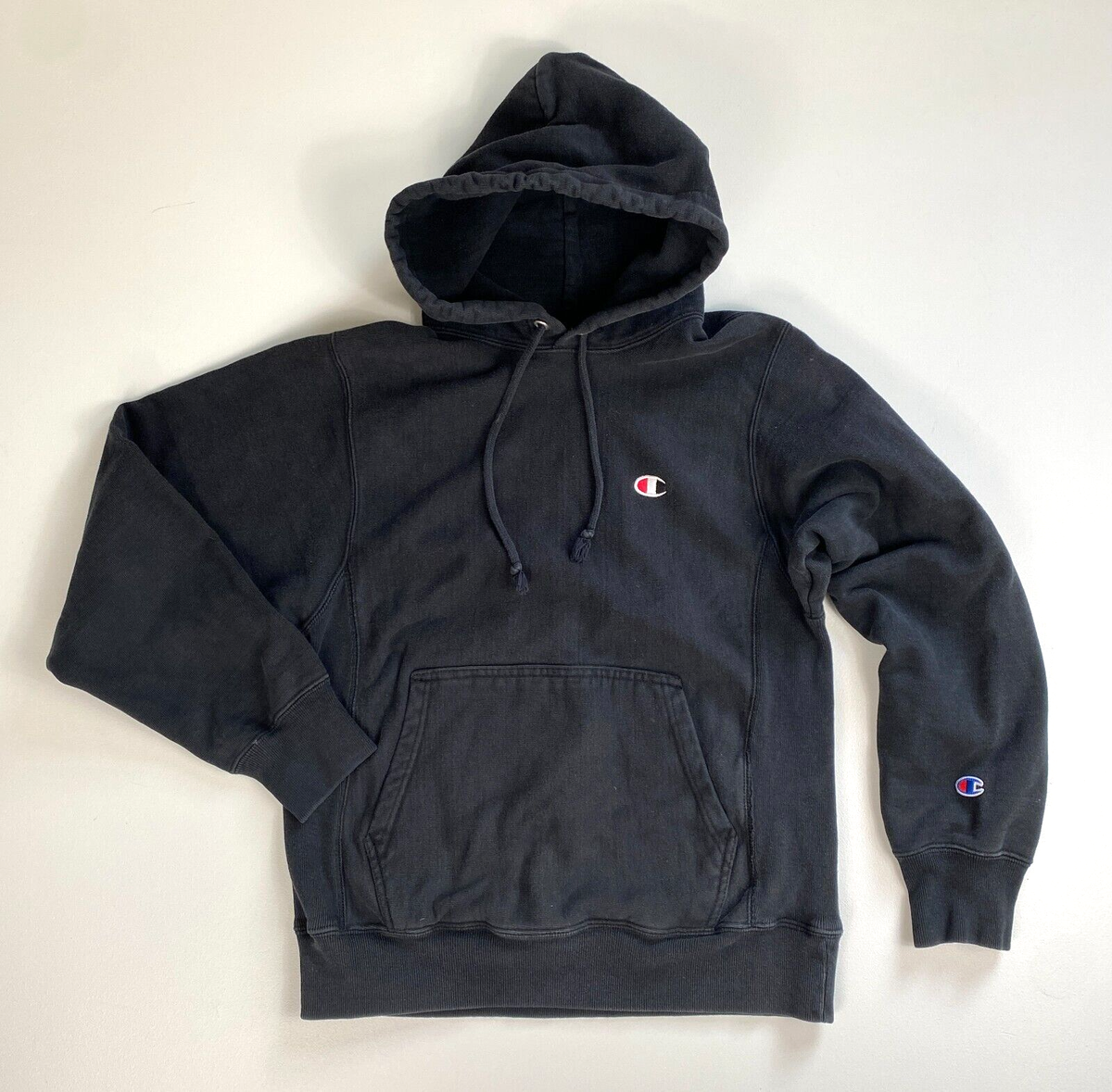 Men's Champion Reverse Weave Hoodie Sweatshirt Black Sz S