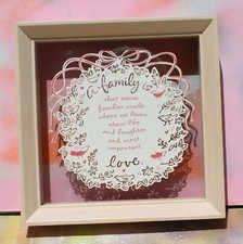 Scherenschnitte Paper Cut Out Framed Art: A Family is Love, 7" square New