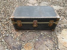 VTG Wood and Brass Steamer Green Trunk 31&rdquo;x17&rdquo;x13&rdquo;