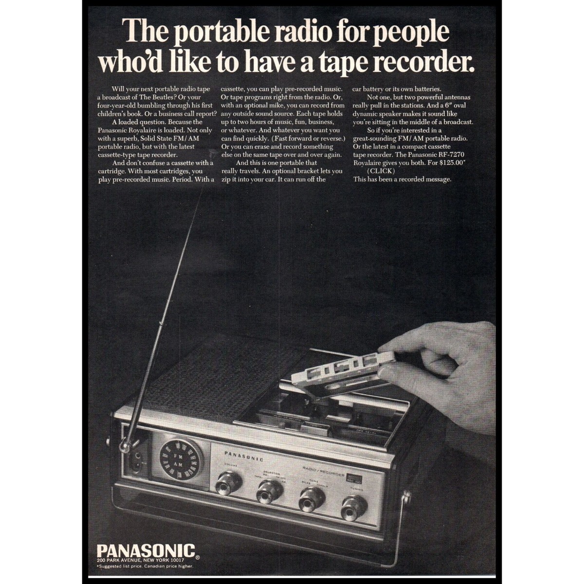 1968 Panasonic Royalaire RF-7270 Portable Radio Cassette Player
