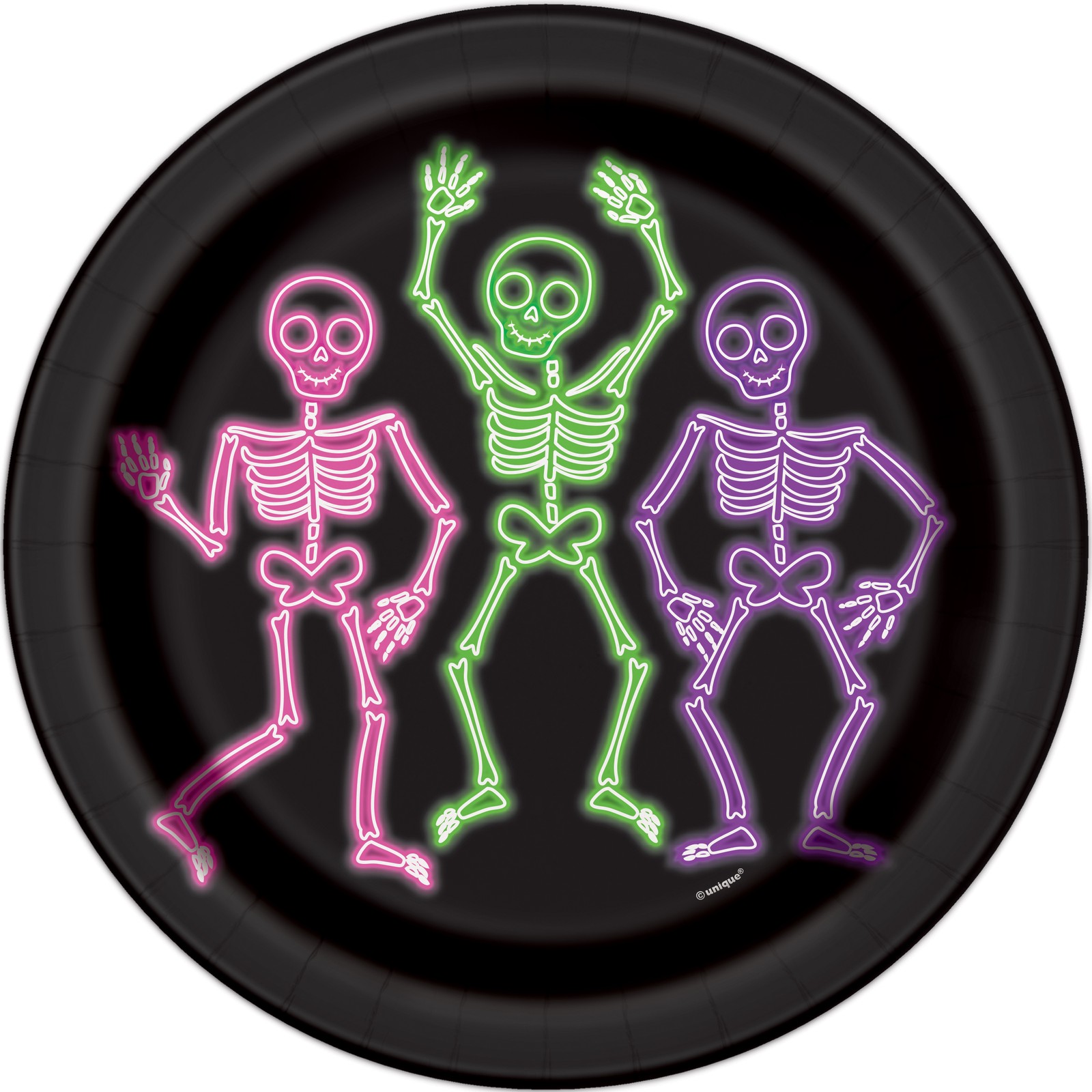 Halloween Party Plates Skeleton Black Neon Modern Funny Dancing Skeletons x 8