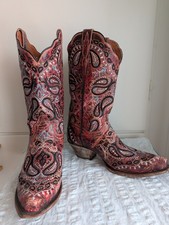 DAN POST BROWN PAISLY EMBROIDERY COWBOY BOOTS...
