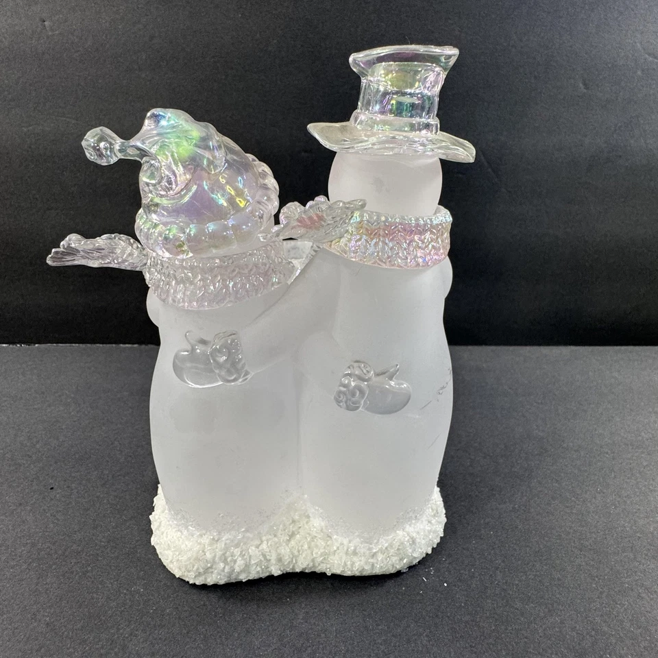 Muñeco de Nieve Pareja Vidrio Tealight Candelabro Esmerilado Iridiscente Decoración de Invierno Foto 4 de 4