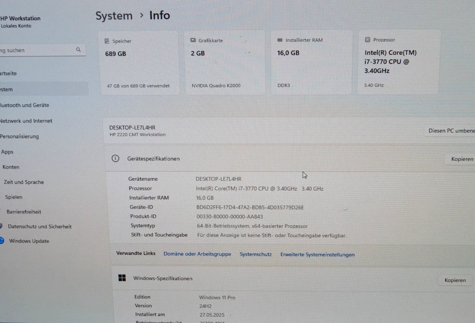HP Z220 Workstation Intel i7-3770 CPU 16GB RAM 240Gb SSD 500GB HDD Quadro K2000 - Bild 4 von 4