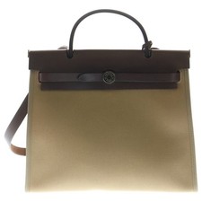 HERMES Aile Bag Zip PM Brown Toile Officier x Vache Hunter Silver Hardware M Sta