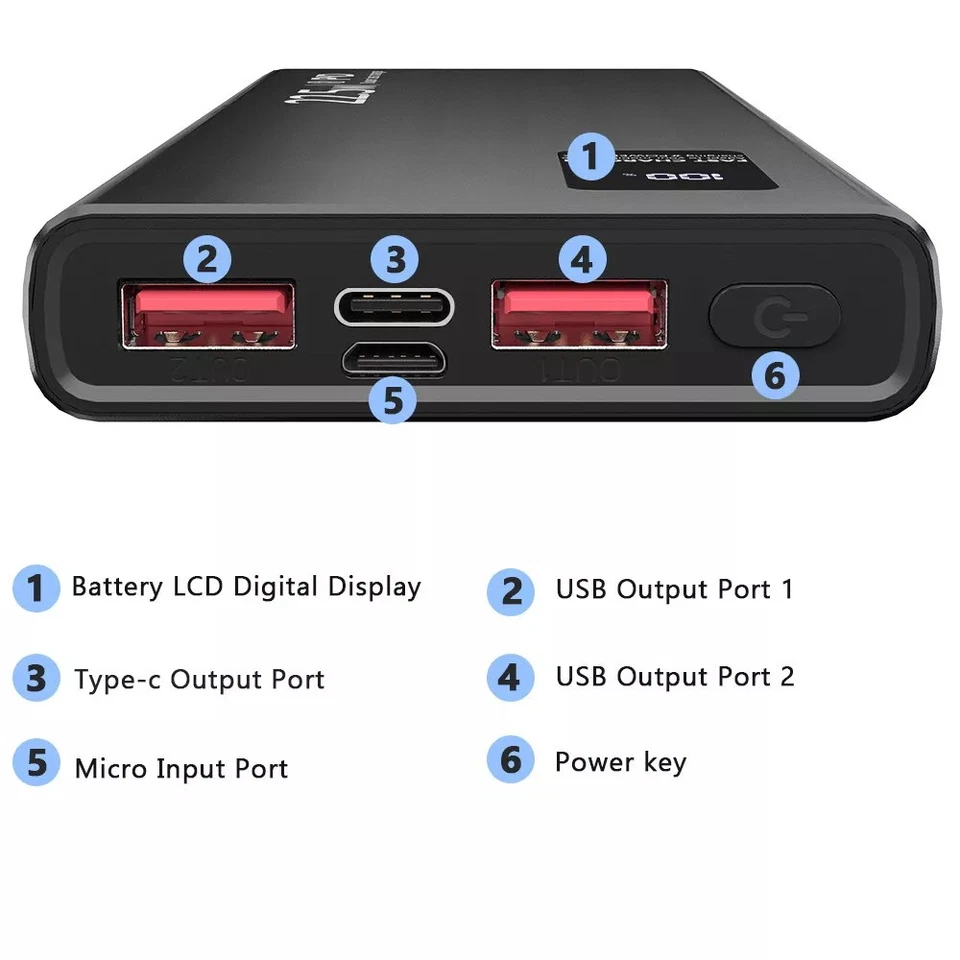 Banco de alimentación portátil 2USB cargador de batería externo de respaldo 900000 mAh carga rápida Foto 3 de 4