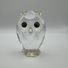 Vintage Faceted Crystal Owl Figurine with Green Eyes – 3.5” Tall