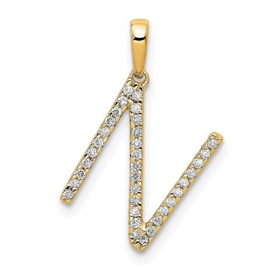14K Gelbgold Rundschliff Diamant Initiale ''N'' Buchstabe Charm Anhänger