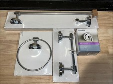 MOEN CHROME 4 PC SET "ISO" PIVOTING PAPER HOLDER TOWEL BAR ROBE HOOK AND RING
