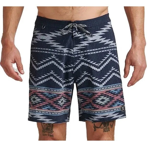 Roark Chiller Bahia Board Swim Shorts Aztec Print Hemp Blend Size 34