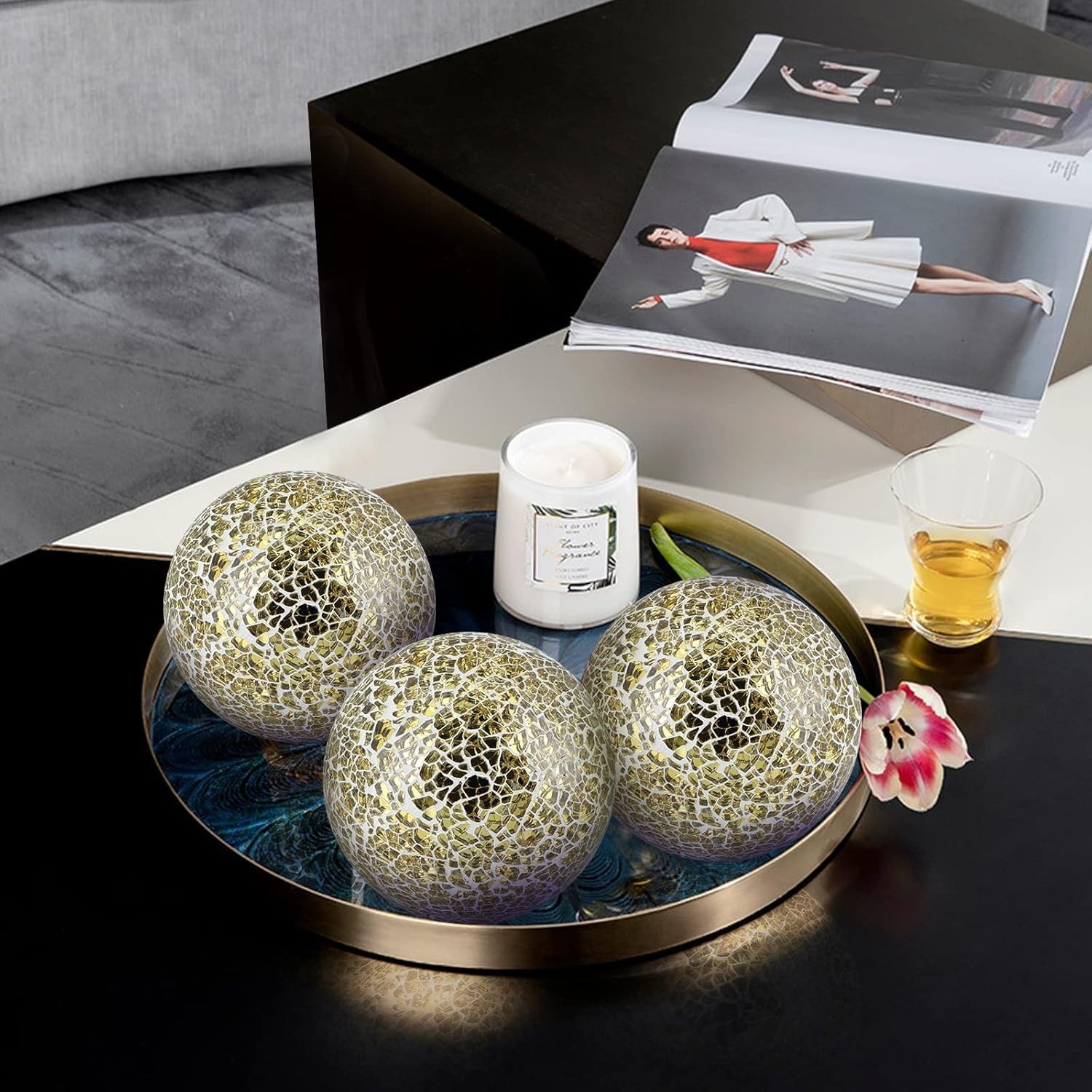 4" Decorative Orbs, Mosaic Sphere Balls, Centerpiece Balls for Bowls, Vases, ...