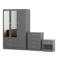 3 Piece Grey Bedroom Furniture Bedside Table Wardrobe Set Chest of Drawer