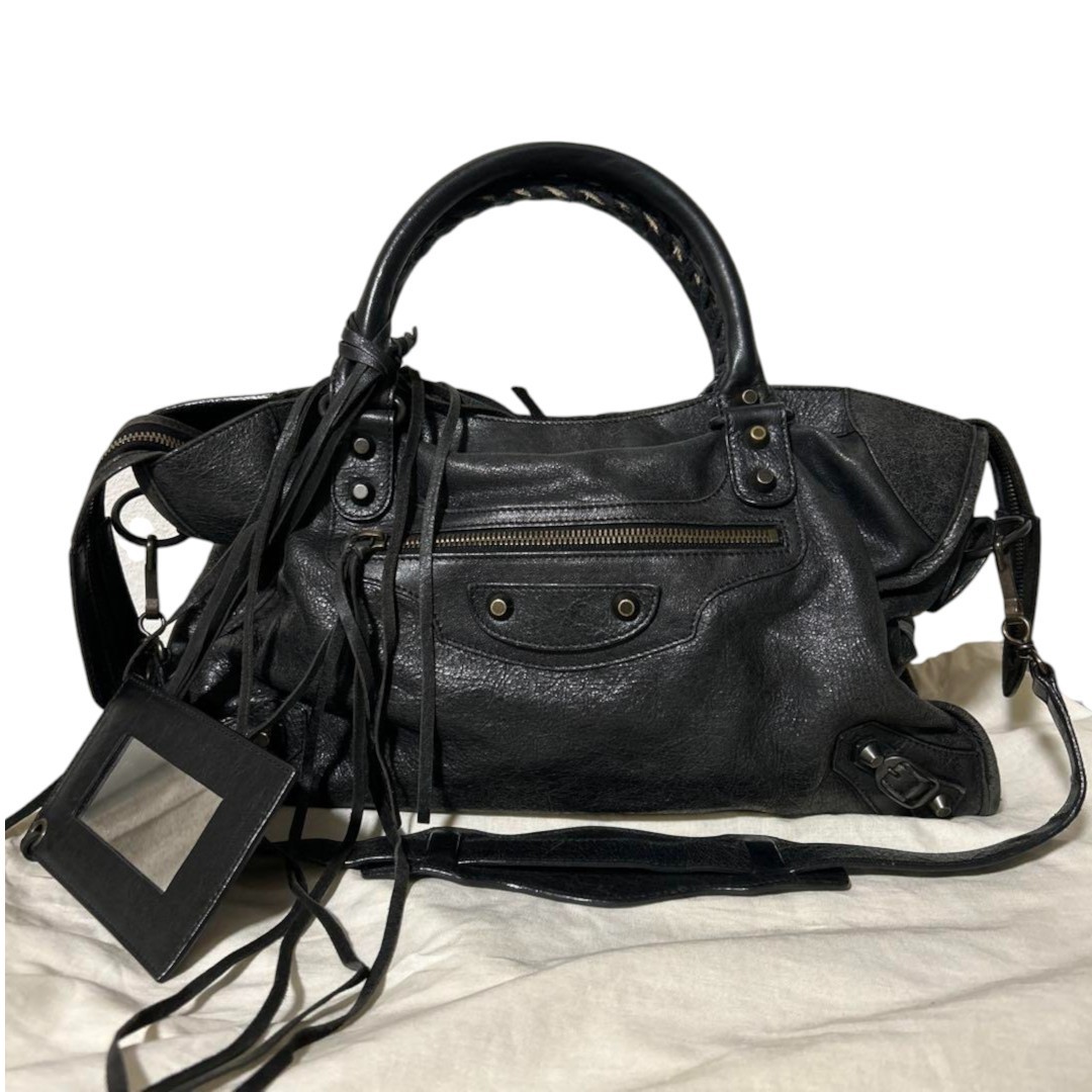 BALENCIAGA 115748 THE CITY 2way ハンドバッグ Balenciaga City 115748 Black Leather 2Way Shoulder Handbag
