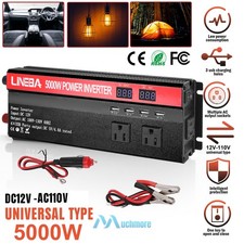 5000W Car Power Inverter DC 12V To AC 110V 120V Sine Wave 4 USB Solar Converter