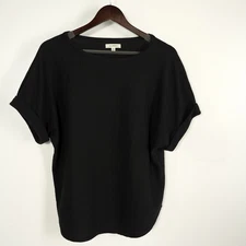 Max Studio Women’s S. Black Knit Cuffed Short Sleeve Casual Pullover Top