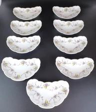Vintage LIMOGES Crescent Bone Dishes Set of 9 Purple Flowers Bassett Austria ECU