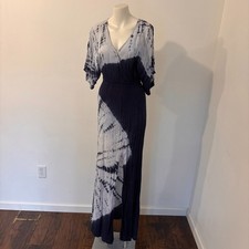 Japan size Small Dark Blue Boho Rayon Flowy Hippie Summer Tie Dye Maxi Dress