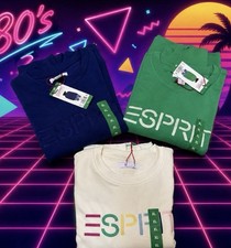Lot of 3 NWT Esprit Logo Fleece Crewneck Sweatshirt Cream Blue Green Vintage XL