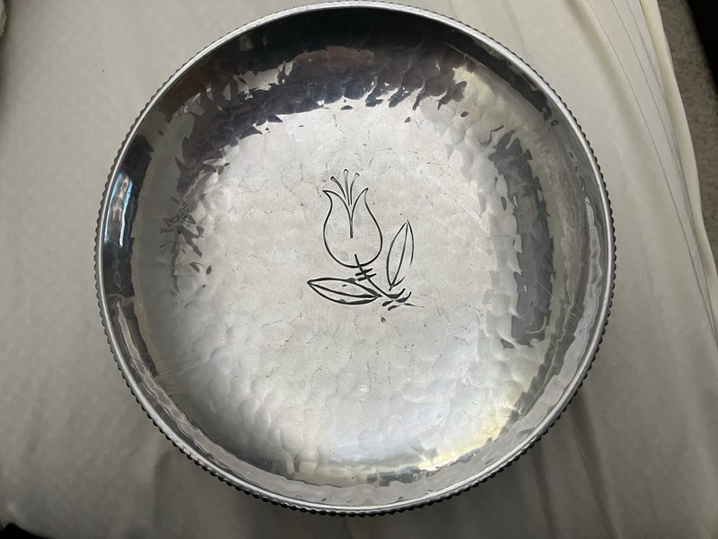 Vintage 9” Aluminium Bowl with Rose-Buenium on bottom