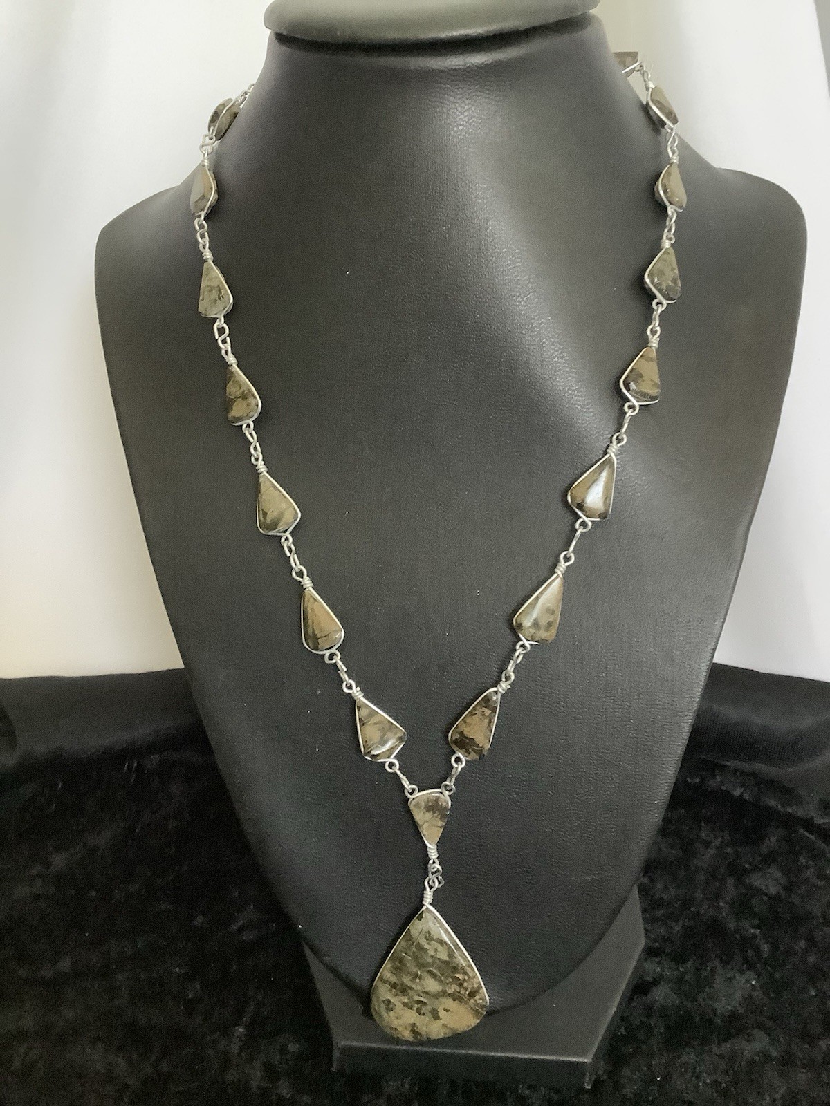 Brown Statement Necklace With Triangle Shaped Sto… - image 1