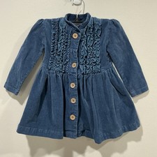 Sweet Honey Brand Girls' Ruffled Navy Corduroy Button Up Dress 2T