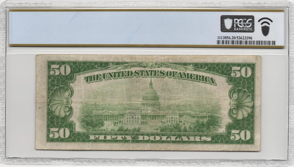 FR.2101-K 1928A Dallas $50 Gold on Demand Federal Reserve Note PCGS VF 20 - Image 2 of 2