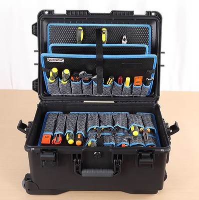 BORY 1pc Black Trolley Toolboxes Transport Organize Case Hardware Storage Box