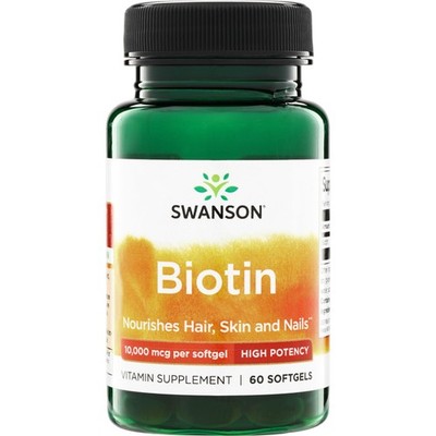 Swanson Premium Super Strength Biotin Softgels, 10,000 Mcg, 60 Count