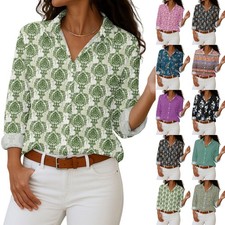 Women's Shirt With Floral Print Buttons, Long Sleeved Casual Regular Shirt