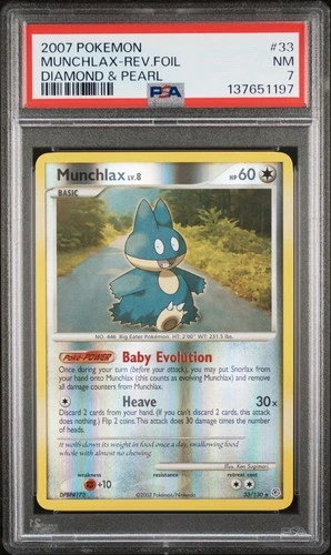 2007 POKEMON DIAMOND & PEARL #33 MUNCHLAX-REVERSE FOIL PSA 7