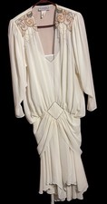 Vintage 1982 Eletra Casadei Ivory  Dress Art Deco Old Hollywood  Style Size 6