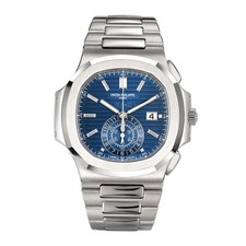 Patek Philippe Nautilus Watch 44MM Blue Diamond Baguette Index Markers Dial W...