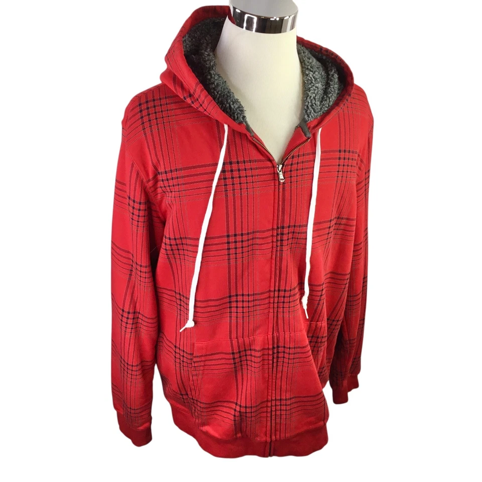 Blake Shelton X Lands End Hooded Jacket Full Zip Red Plaid XLT Tall Sherpa Lined - Image 2 of 4