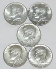 Five (5) Kennedy 40% Silver Half Dollars, 1964-1968- NR!