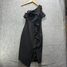 Elliatt Dress Womens XS Black One Shoulder Lace Ruffle Asym Cocktail Party