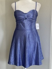Windsor Twinkle Season Glitter Satin Skater Blue Dress, Size S