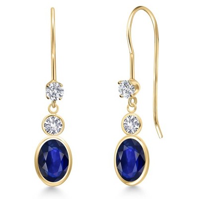 14K Yellow Gold Sapphire and White Created Sapphire and Lab Grown Diamond