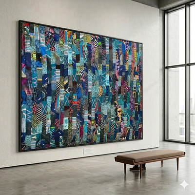 Textilkunst | Stuhlüberwurf | Bettüberwurf | Wandbild | Patchwork | Afrikanische Kunst 1von4