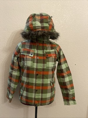 Burton Avenue Plaid Womens Small Snowboard Jacket Ski Pockets Hood Vents Unworn