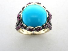 LeVian 14K Yellow Gold Cocktail Ring with 7.91 Carat Turquoise and Ruby - Size 6