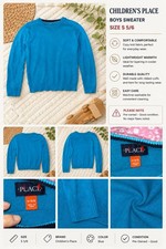 The Children's Place Boys Blue Long Sleeve Crewneck Sweater Size S 5/6