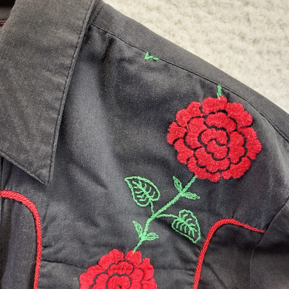 Rockmount Ranch Wear Shirt Men Medium Black Western Snap Embroidered Cowboy Rose - Image 4 of 4
