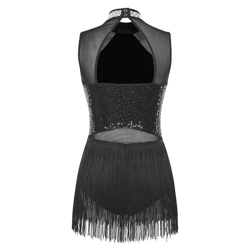 Women Dancewear Rhinestone Collar Dress Patchwork Leotard Mesh Jumpsuit Sheer - Picture 14 of 37