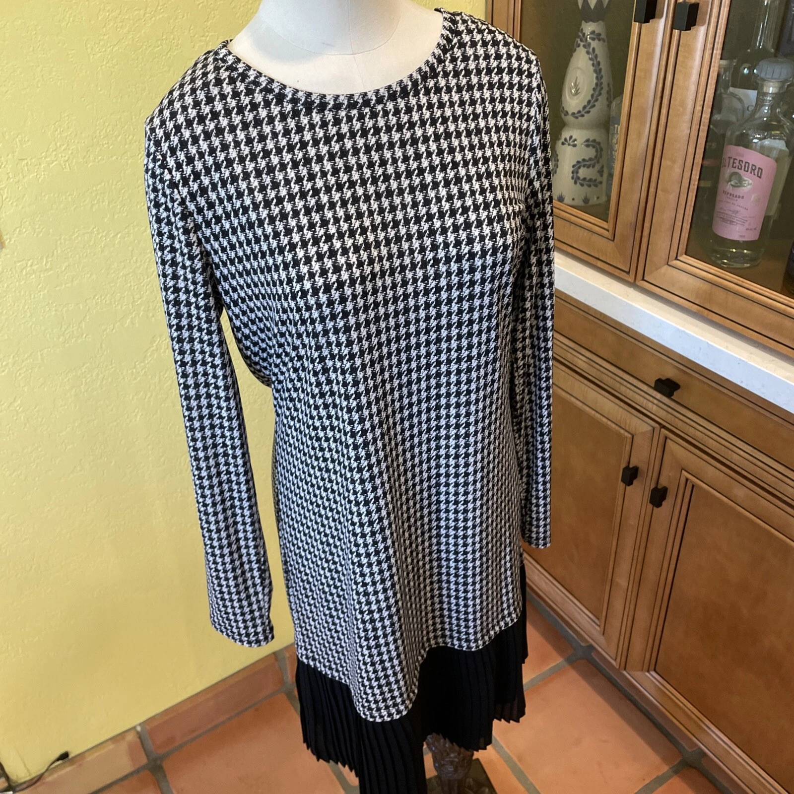 Abito leggero MK MICHAEL Michael Kors manica pied de poule nero bianco M Z49