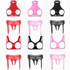 Womens Lingerie Set Party Nightwear Crop Top Sleepwear Crotchless Underwear