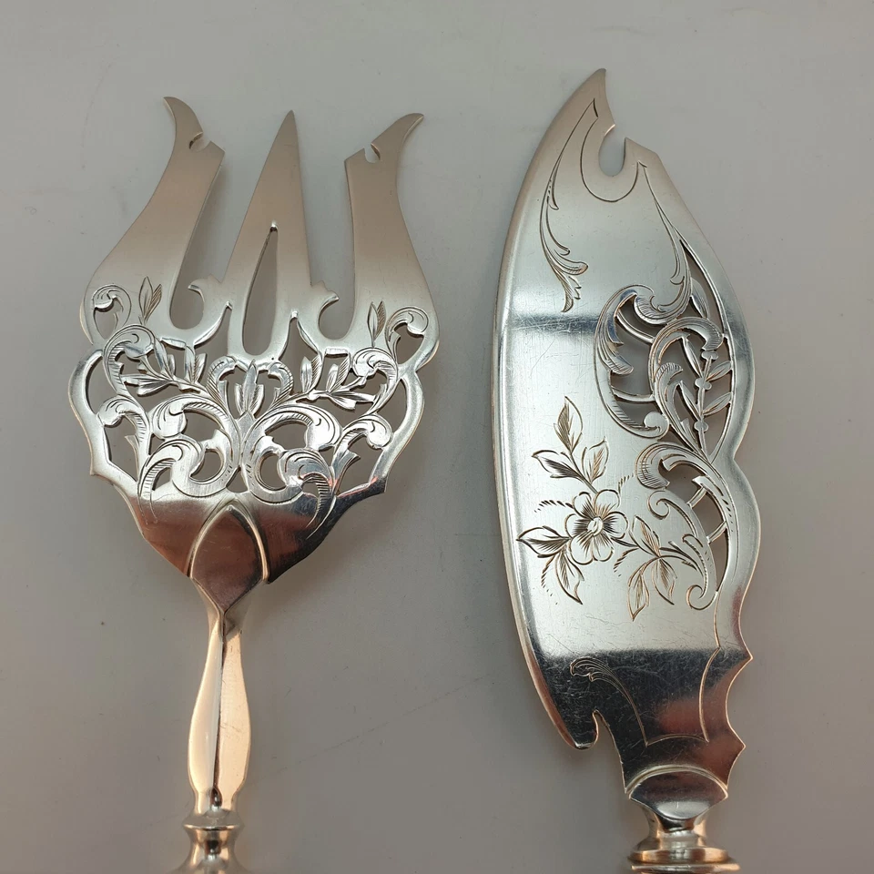 Couverts Service à poisson Argent fourré Minerve Décor végétal P. Devaux 1900 - Photo 3/4