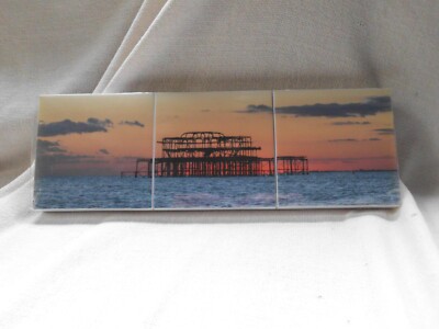 BRIGHTON PIER TRIPTYCHON 3 LEINWAND BILD SONNENUNTERGANG SONNENAUFGANG MODERNE KUNST GESCHENK SHOP DESIGN