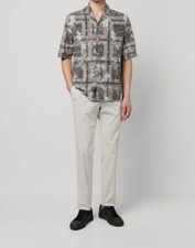 $420 Officine General Men's Gray Cotton Bandana Print Short Sleeve Shirt Size M