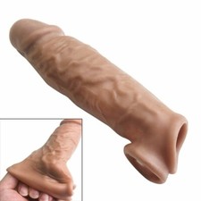 Realistic-Condom-Reuse-Penis-Extender-Sleeve-Enlarger-Bigger Stretcher Ring Male
