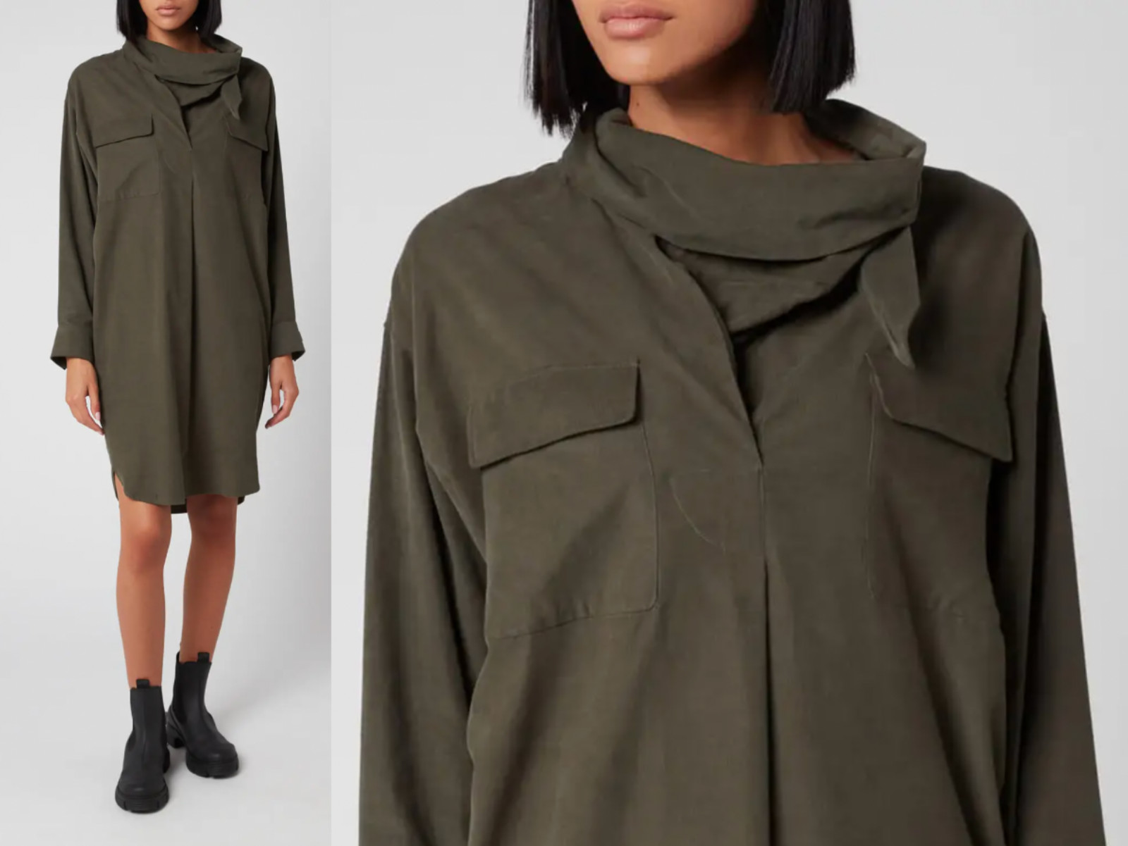 KENZO Chimenea Collar Cuello Verde Festival Midi Remoto Vestido Camisa Nueva M